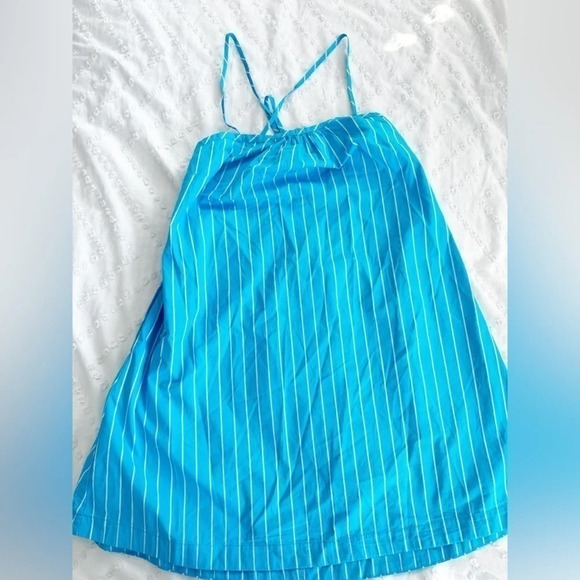 NWT A New Day Sleeveless Shift Mini Dress Striped Size Small Blue Tie Back - Picture 3 of 7